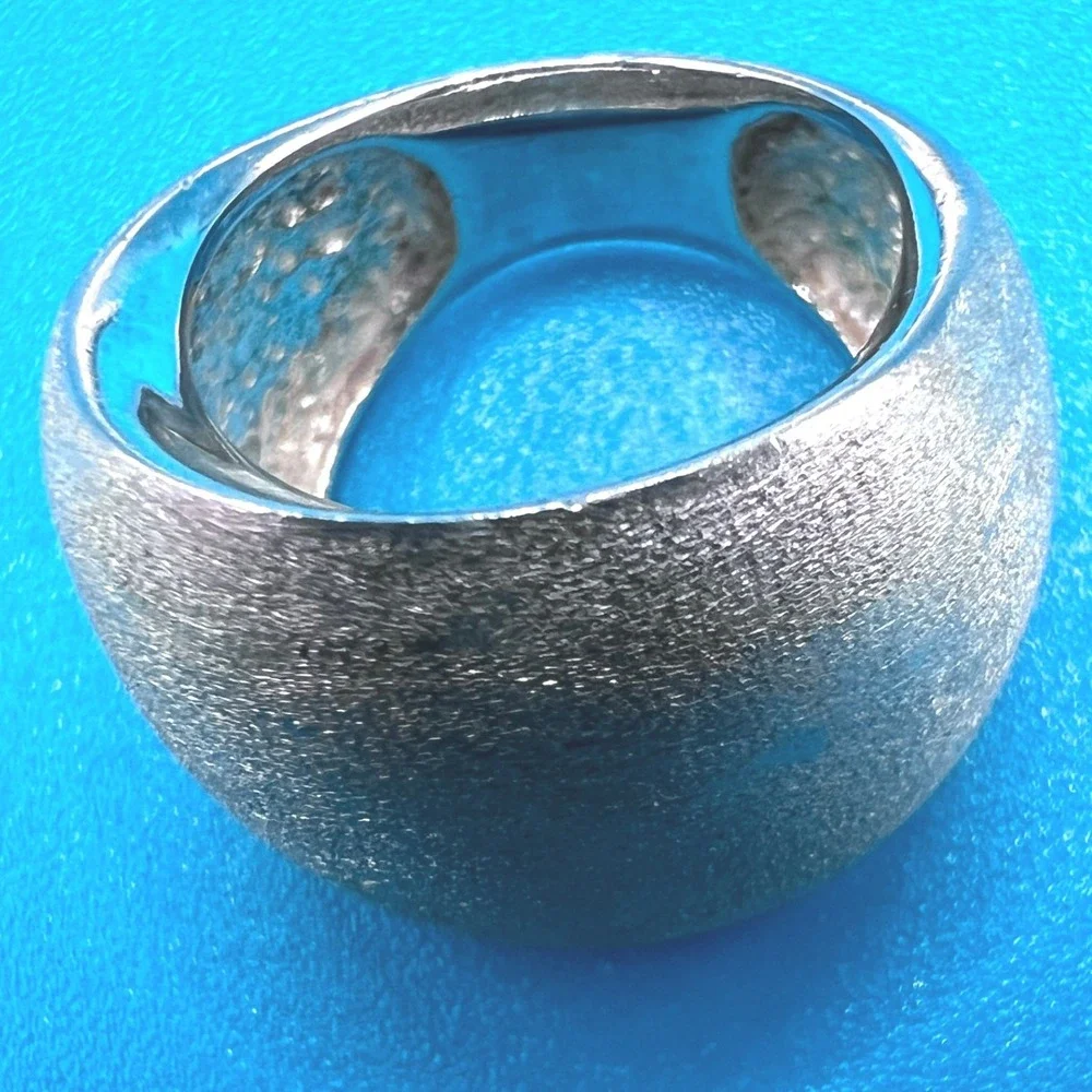 Sterling Siiver Vermeil Unisex Chunky Dome Ring Sz 5‎ Brushed Textured 10g